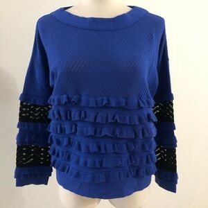 Made in ITALY - Maria Grazia Severi Dark Blue Ruffle Sweater